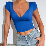 Zeagoo Womens Sexy Deep V Neck Tops Short Sleeve Shirts
