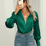 Zeagoo Womens Satin Blouse Lantern Long Sleeve Silk Shirt