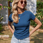 Zeagoo Womens Basic T-Shirts Crewneck Short Sleeve Curved Hem Summer Crop Tops Fitted Tees Y2k Clothing