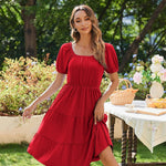 Zeagoo Womens Casual Dress Square Neck Puff Sleeve Boho Dress