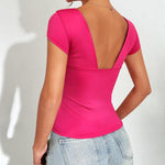 Zeagoo Womens Sexy Deep V Neck Tops Short Sleeve Shirts