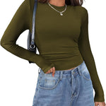 Zeagoo Womens Long Sleeve Stretch Crewneck Ribbed T-Shirt