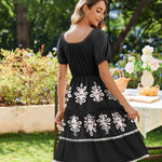 Zeagoo Womens Casual Dress Square Neck Puff Sleeve Boho Dress