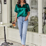 Satin Silk Blouse Tops - Zeagoo (Us Only)