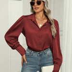 Zeagoo Womens Satin Blouse Lantern Long Sleeve Silk Shirt