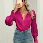 Zeagoo Womens Satin Blouse Lantern Long Sleeve Silk Shirt