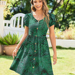 Zeagoo Womens Floral Pleated Button Down Petal Mini Dress