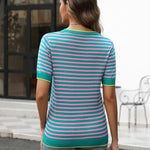 Zeagoo Womens Short Sleeve Sweaters Casual Striped Shirts
