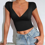 Zeagoo Womens Sexy Deep V Neck Tops Short Sleeve Shirts