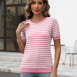 Zeagoo Womens Short Sleeve Sweaters Casual Striped Shirts