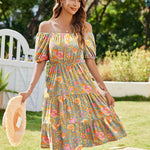Zeagoo Womens Casual Dress Square Neck Puff Sleeve Boho Dress