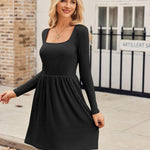 Zeagoo Womens Casual Sweater Dress Square Neck Knit Long Sleeve Dress