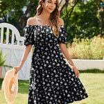 Zeagoo Womens Casual Dress Square Neck Puff Sleeve Boho Dress
