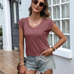 Zeagoo Womens Tops Cap Sleeve T Shirts V Neck Basic Tees Tops