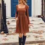 Zeagoo Womens Casual Sweater Dress Square Neck Knit Long Sleeve Dress