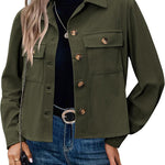 Zeagoo Womens Fashion Cropped Shackets Button Down Crop Jackets