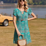 Zeagoo Women's Summer Round Neck Floral Shirt Dress (DE Only)