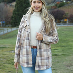 Zeagoo Womens Plaid Shacket Jacket Long Sleeve Fleece Hooded Jackets