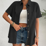 Zeagoo Womens Button Down Linen Shirt Short Sleeve Cotton Blouse
