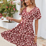 Zeagoo Womens Casual Swing Floral Ruffle Short Sleeve Sundresses