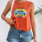 Zeagoo Women's Summer Crop Tank Tops 2024 Casual Crewneck Cropped Tops Graphic Loose Fit Sleeveless Shirts