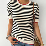 Zeagoo Womens Short Sleeve Sweaters Casual Striped Shirts