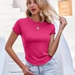 Zeagoo Womens Basic T-Shirts Crewneck Short Sleeve Curved Hem Summer Crop Tops Fitted Tees Y2k Clothing