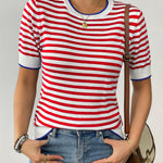 Zeagoo Womens Casual Short Sleeve Striped Sweater Shirt
