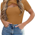 Zeagoo Womens Short Sleeve T Shirts 2024 Summer Casual Knit Slim Fit Trendy Basic Cute Sweater Tops
