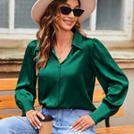 Zeagoo Womens Satin Blouse Lantern Long Sleeve Silk Shirt