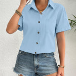 Zeagoo Womens Button Down Linen Shirt Short Sleeve Cotton Blouse