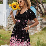 Zeagoo Womens Casual Swing Floral Ruffle Short Sleeve Sundresses