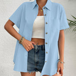 Zeagoo Womens Button Down Linen Shirt Short Sleeve Cotton Blouse
