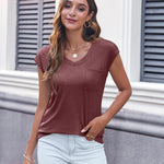 Zeagoo Womens Cap Sleeve V Neck T Shirts with Pocket
