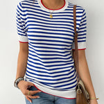 Zeagoo Womens Casual Short Sleeve Striped Sweater Shirt