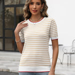 Zeagoo Womens Casual Short Sleeve Striped Sweater Shirt
