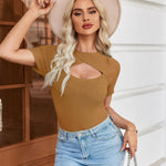 Zeagoo Womens Short Sleeve T Shirts 2024 Summer Casual Knit Slim Fit Trendy Basic Cute Sweater Tops