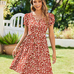 Zeagoo Womens Floral Pleated Button Down Petal Mini Dress