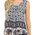 Floral V Neck Pleated Flowy Tank Top - Zeagoo (Us Only)