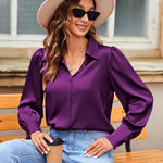 Zeagoo Womens Satin Blouse Lantern Long Sleeve Silk Shirt