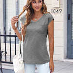 Zeagoo Womens Cap Sleeve V Neck T Shirts with Pocket