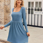Zeagoo Womens Casual Sweater Dress Square Neck Knit Long Sleeve Dress