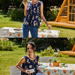 Floral V Neck Pleated Flowy Tank Top - Zeagoo (Us Only)