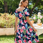 Zeagoo Womens Casual Dress Square Neck Puff Sleeve Boho Dress