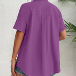Zeagoo Womens Button Down Linen Shirt Short Sleeve Cotton Blouse