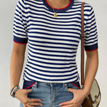 Zeagoo Womens Casual Short Sleeve Striped Sweater Shirt
