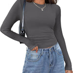 Zeagoo Womens Long Sleeve Stretch Crewneck Ribbed T-Shirt