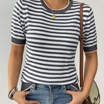 Zeagoo Womens Short Sleeve Sweaters Casual Striped Shirts