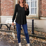 Zeagoo Women'S Puff Long Sleeve Shirts Pleated V Neck Tunic Tops