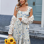 Zeagoo Womens Casual Ruffle Tiered Floral Square Neck Sundresses